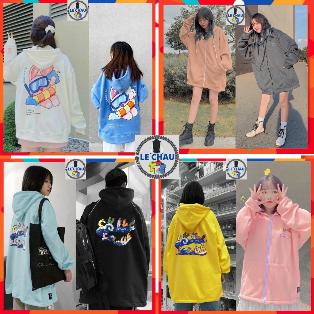 Áo khoác nỉ hoodie nam nữ form rộng có dây kéo ulzzang unisex  nhiều mẫu LECHAU AKNHH01 chất nỉ bông cao cấp giá rẻ đẹp