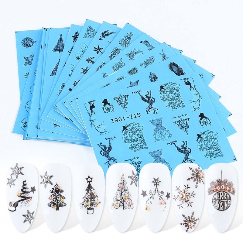 Sticker nước Noel dán móng-bông tuyết Giáng sinh màu vàng-set 16 tấm