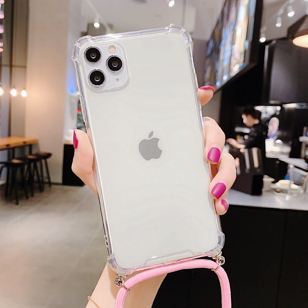 Đối với ốp lưng iPhone 6 7 8 Plus 11 Pro max X XR XS Max Vỏ bọc TPU mềm trong suốt với dây buộc Vòng cổ đeo vai Hộp đựng dây đeo cổ