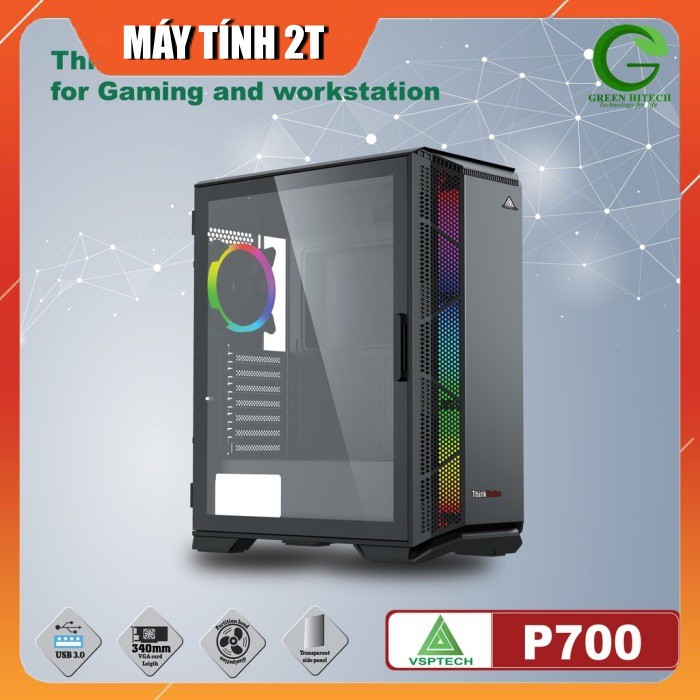 Vỏ Case VSP P700 ThinkStation Chuẩn Full ATX - Mặt Trước Và Hông Kính Cường Lực-  MÁY TÍNH 2T