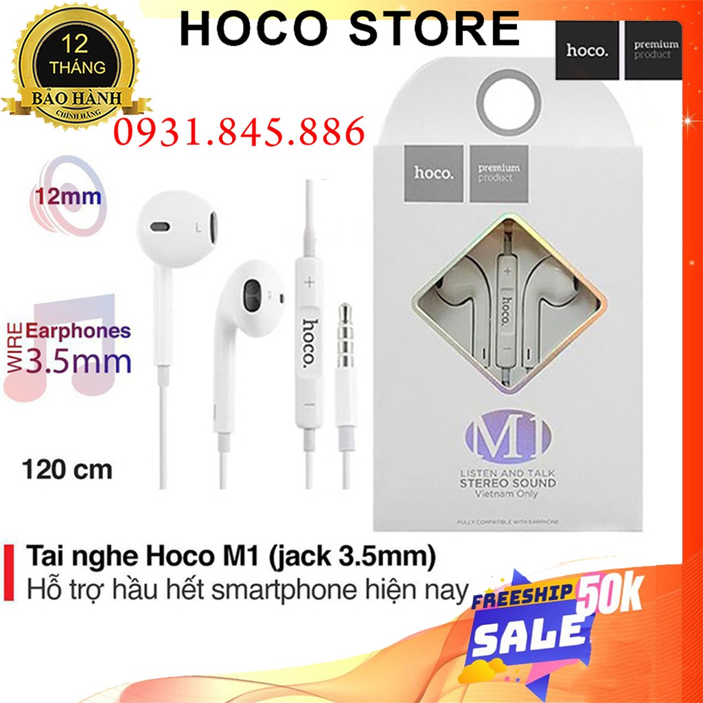 ⚡NowShip⚡ Tai Nghe Âm Thanh Hay Dây Hoco M1 Jack Tròn 3.5 mm Chính Hãng Cho iPhone IPad Samsung Huawei Xiaomi Oppo