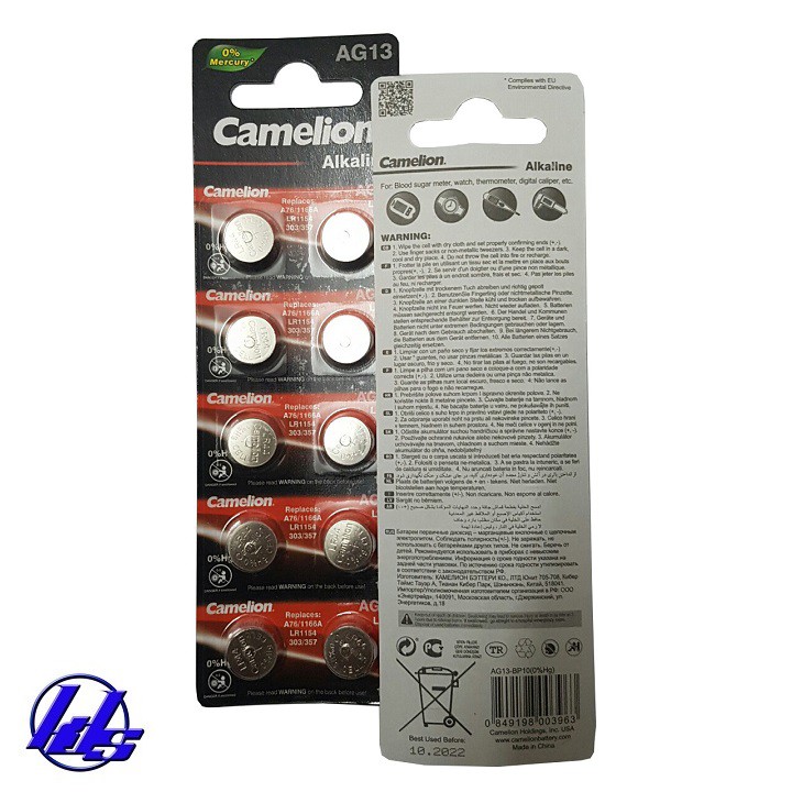 Pin Camelion AG13, LR44, A76 Alkaline - Vỉ 10 viên