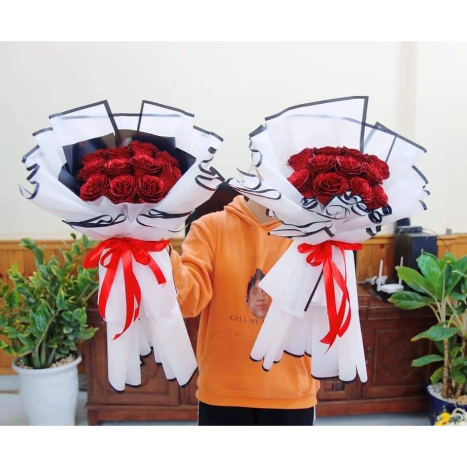 Giấy gói hoa viền trắng đen không thấm nước
