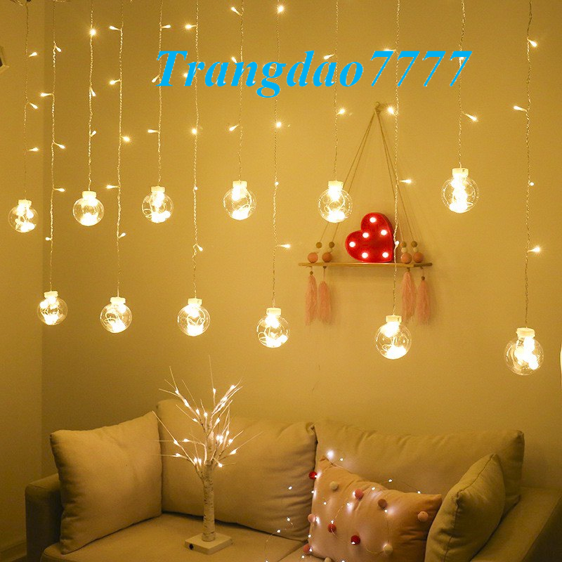 Dài 4 Mét 12 Bóng Đèn Tròn Cherry Ball Xài Điện - Rèm Đèn Led Chống Nước Trang Trí Tiệc Sân Vườn Noel Lễ Tết