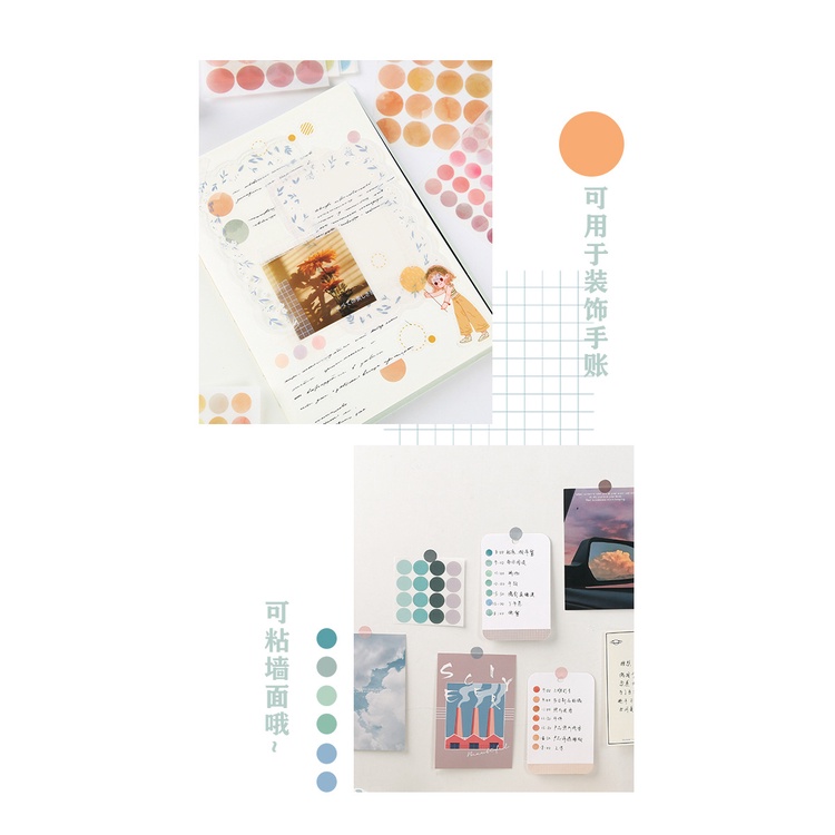 Sticker Washi Miếng Dán Hình Chấm Tròn Dán Postcard Màu Pastel Trang Trí Sổ Tay/ Dán Tường/