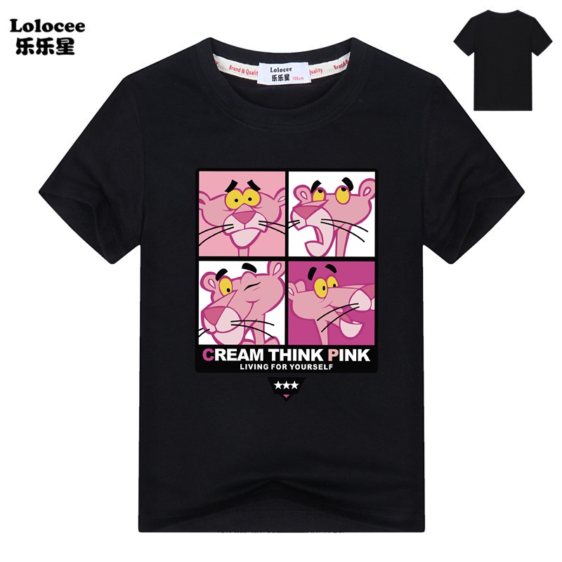 Áo thun in hoa màu Pink Panther cho bé 2019 Quần áo cotton ngắn tay mùa hè