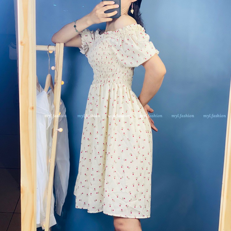 Đầm hoa nhí chun ngực myl.fashion, Váy trễ vai chun ngực vintage | BigBuy360 - bigbuy360.vn