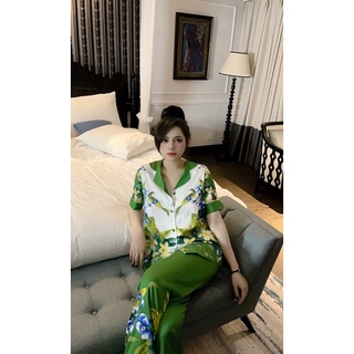Pyjama cộc dài họa tiết lá xanh