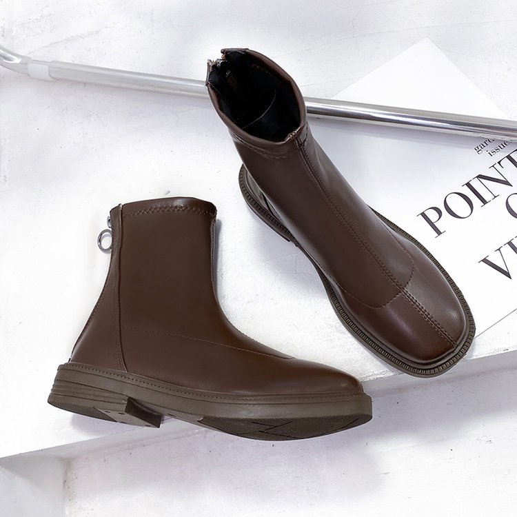 Giày bốt martin ống thấp mũi tròn phối khóa kéo thời trang cho nữ | BigBuy360 - bigbuy360.vn
