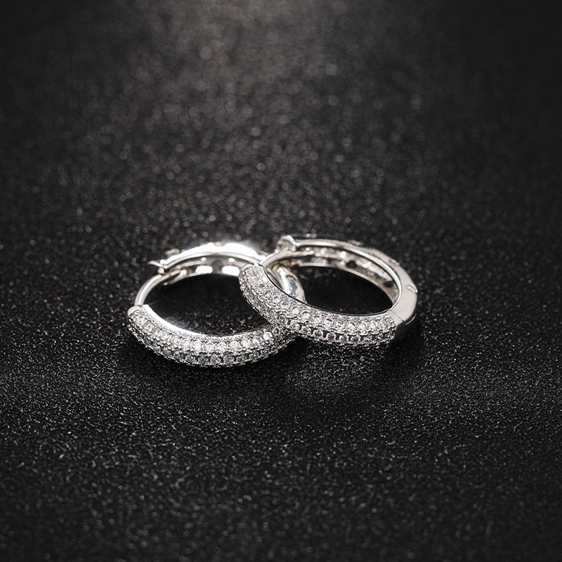 Khuyên Tai Tròn Mạ Bạc Đính Đá CZ Cổ Điển Cho Nam Và Nữ