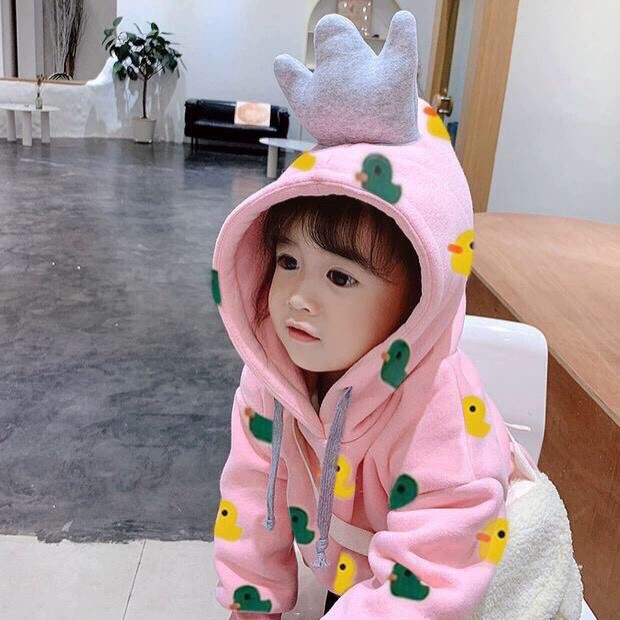 Áo Hoodie cổ chui có nón bông nỉ ấm áp cho bé gái từ 8 đến 18kg mặc Thu Đông đi học đi chơi - Riokids AL1