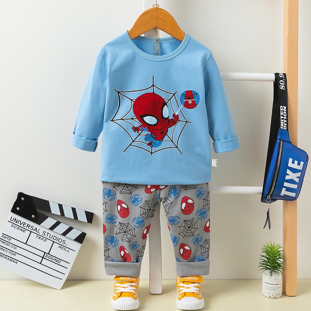 Bộ cotton dài tay cho bé trai, bé gái PIKA KIDS Bộ xuất hàn Bộ quần áo thu đông mặc ở nhà cho bé từ 10-16kg