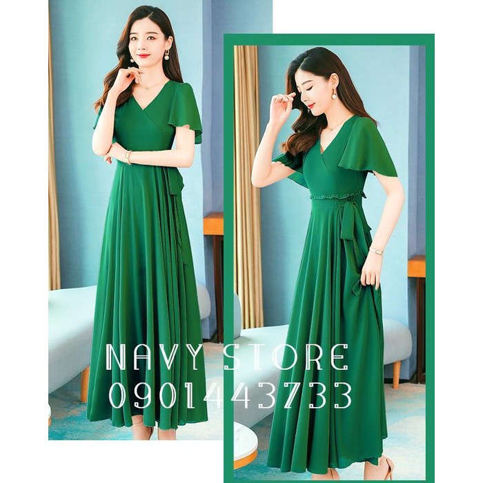 Đầm maxi thiết kế cổ tim tay cánh tiên -SD1014 ( có size lớn )