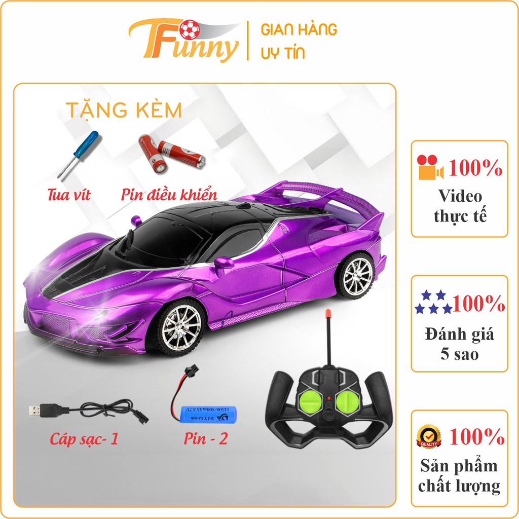 Ô Tô Điều Khiển Từ Xa  Ferrari Phiên Bản Cá Tính, Ô Tô Đồ Chơi Cho Bé, T Funny, Pin Sạc, Có Đèn LED, Nhựa ABS