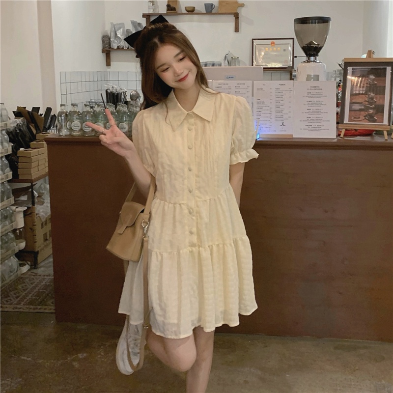 Đầm Nữ Màu Sắc Đơn Giản Phong Cách Retro Hàn Quốc