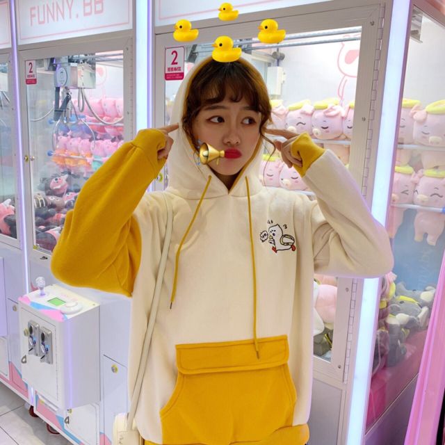 Áo hoodie túi hộp phối cute form rộng unisex | BigBuy360 - bigbuy360.vn