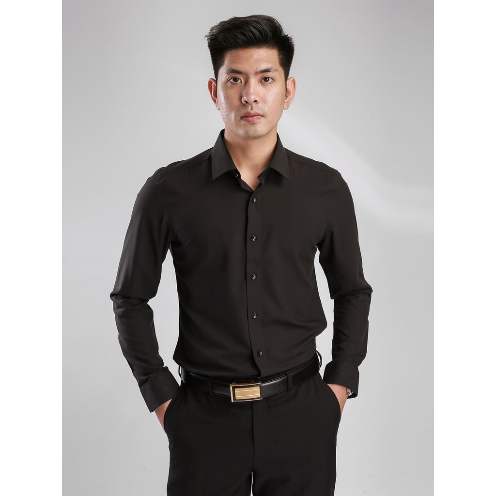 Áo Sơ Mi Nam Dài Tay ARISTINO ALS39707 Somi Công Sở Cao Cấp Màu Đen Trơn Vải Sợi Sồi Mềm Mát Dáng Ôm Không Túi | BigBuy360 - bigbuy360.vn
