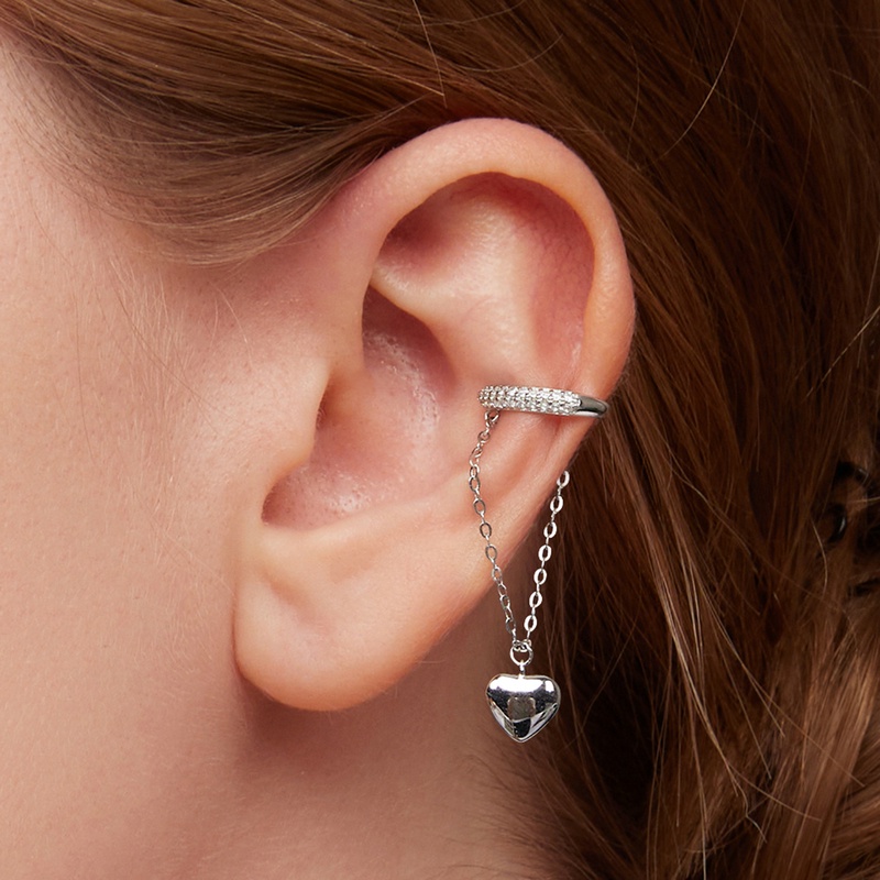 Khuyên tai đơn BAMOER bạc 925 dạng kẹp trang trí trái tim thời trang xinh xắn