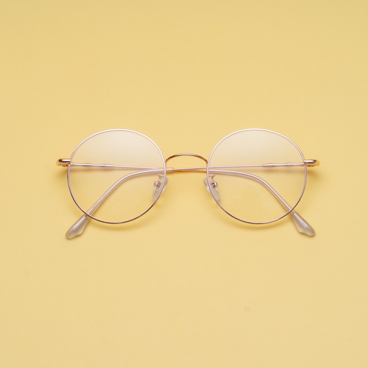 Gọng kính cận kim loại nữ mặt tròn 4U, mắt tròn chống bụi hoặc lắp cận, vàng hồng và bạc – 72323