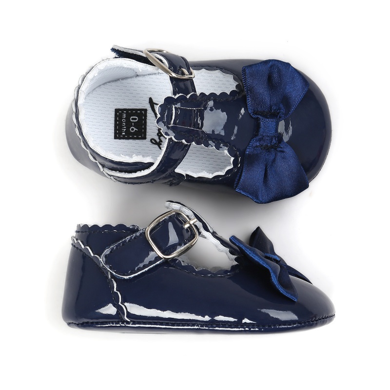 Giày da họa tiết nơ xinh xắn cho bé gái