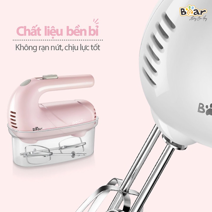 [Bear Chính Hãng]Máy đánh trứng Bear SML DDQ-A01G1 màu hồng công suất 125W, vỏ ABS + SUS, 2 lưỡi đánh inox 304 không gỉ.