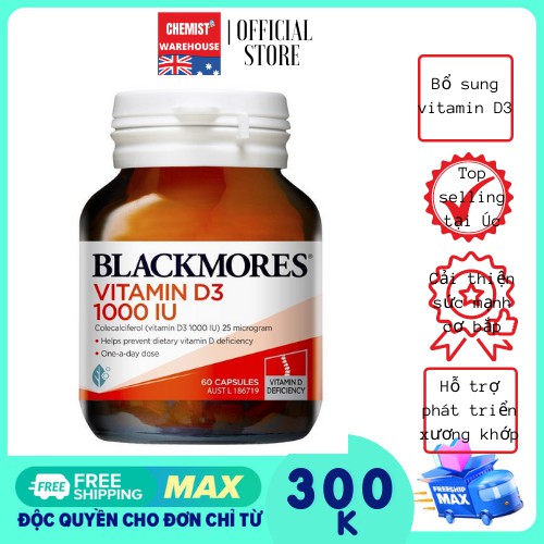[Hàng ÚC] Blackmores Vitamin D3 1000IU - Viên uống vitamin D3 60 viên