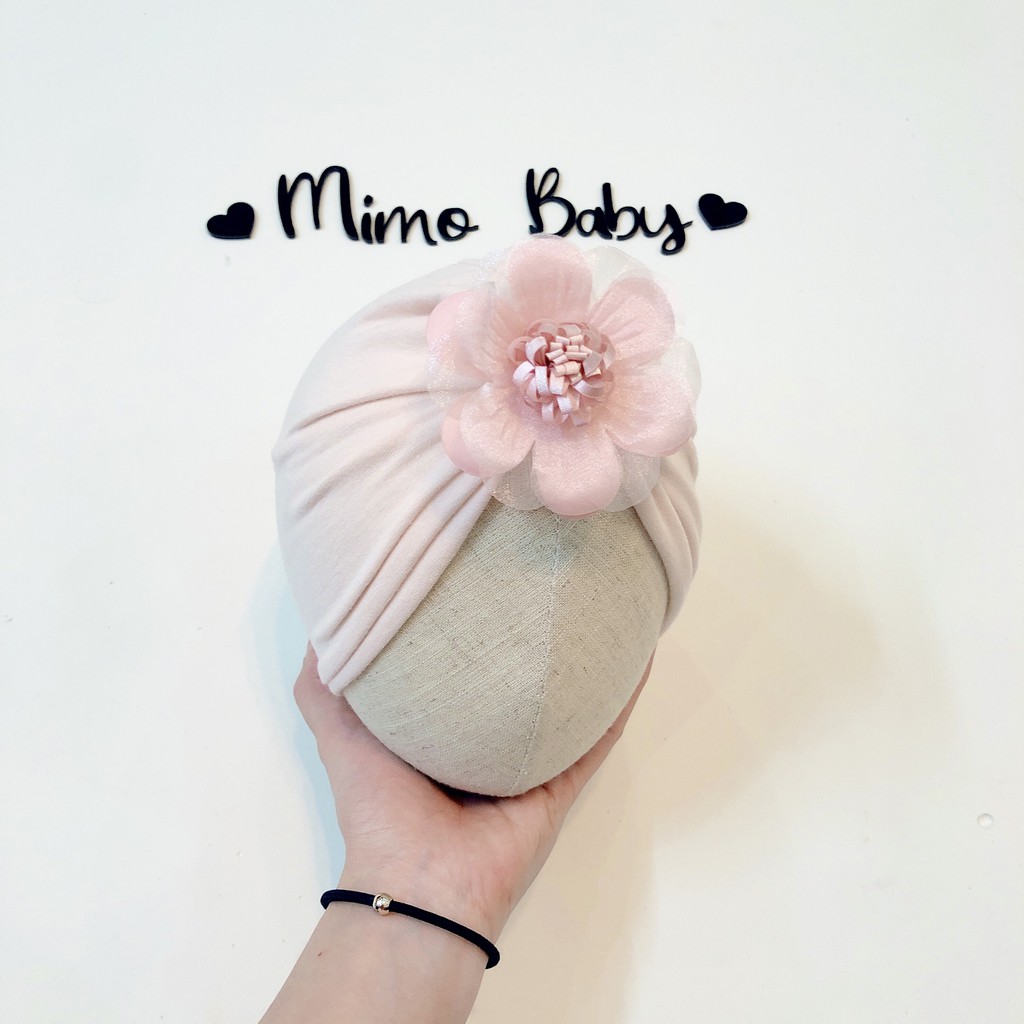 Mũ turban cho bé- hồng pastel (4-8kg)