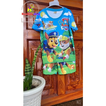 (C04_Kèm video) Hót Hót - Đồ bộ bé trai, có hình chú chó cứu hộ vải 3D mát lạnh có tay cho bé 3 tuổi - 7 tuổi