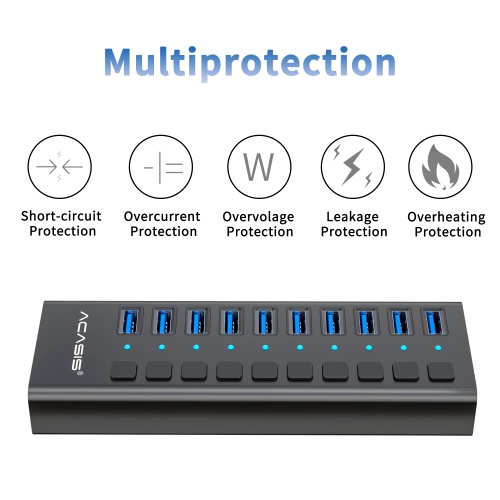 Acasis HUB Chia 10 Cổng USB 3.0 Tốc Độ Cao 5Gbps