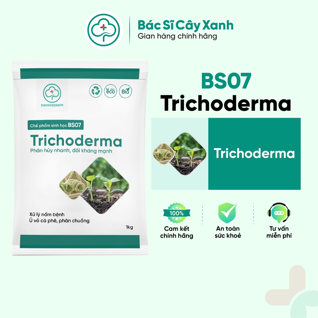Trichoderma Chế phẩm ủ phân, phân huỷ vỏ cà phê, diệt nấm đối kháng, mầm bệnh trong đất BS07 1kg NSX Bacsicayxanh