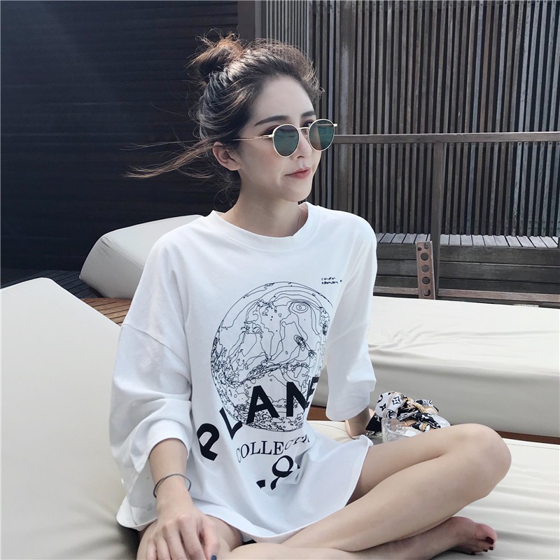 Áo Thun Cotton Tay Lỡ PLANET Trắng Kiểu Dáng Xì Tin