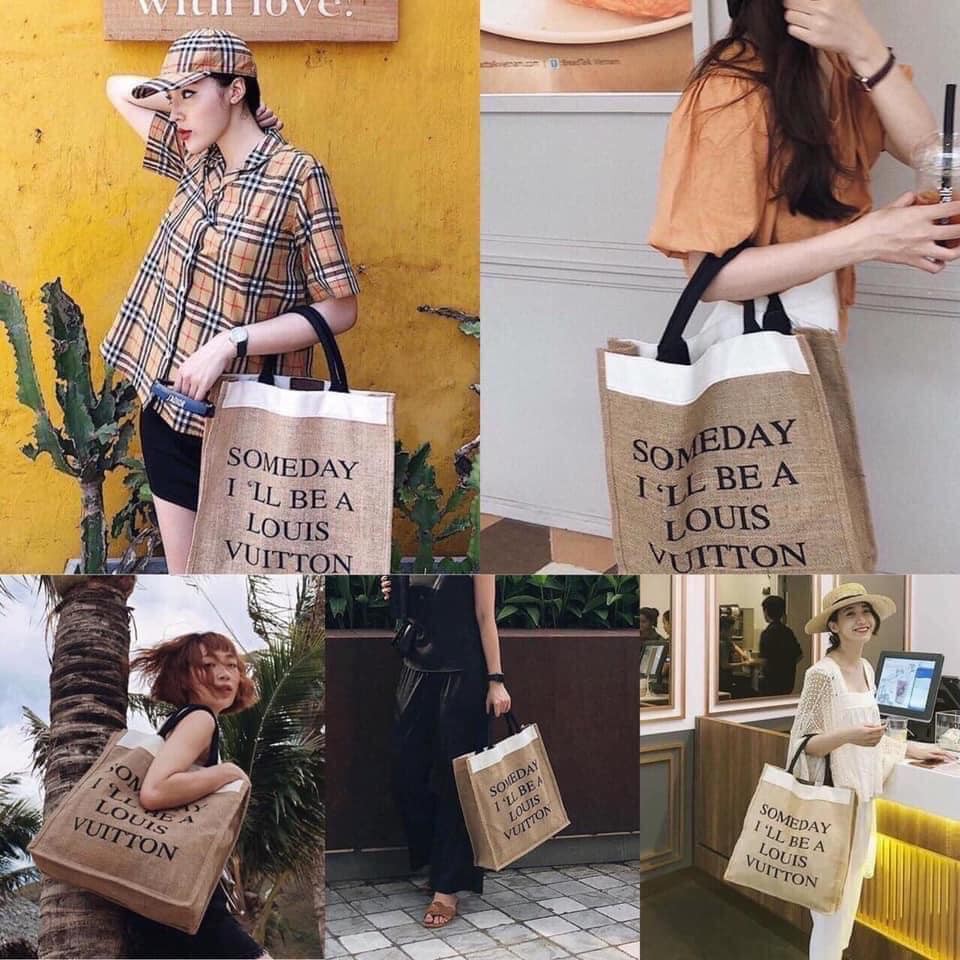 Túi giỏ xách cói đi biển du lịch Someday I ll be a L.V bản to thời trang 2021
