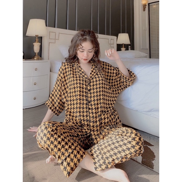 (Nhiều Mẫu) Bộ Pizama lụa cao cấp cánh dơi quần dàiBộ lụa mặc nhà bò Sữa siêu kute(vải nhẹ mát không nhăn)