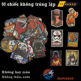 Miếng dán Sticker Star Wars 50 hình chống thấm nước, bền màu dưới ánh nắng trang trí vali,laptop,mũ bảo hiểm
