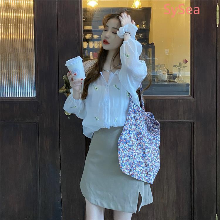 Plus Áo Sơ Mi Chiffon Chống Nắng Họa Tiết Hoa Phong Cách Pháp Cá Tính