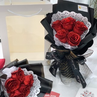 Bó hoa nhũ 5 bông hoa hồng kèm túi thiệp - Quà tặng sinh nhật hội nghị ngày lễ 8/3 valentine cho bạn gái, người yêu