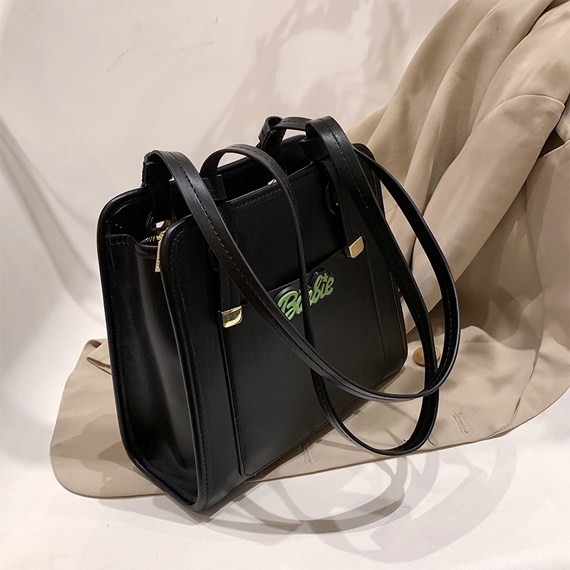 Túi xách IELGY đeo vai màu đen trang trí chữ cổ điển cho nữ
