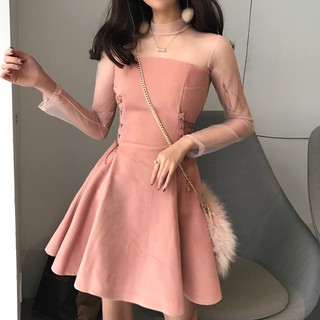 Váy vai lưới dây thắt eo