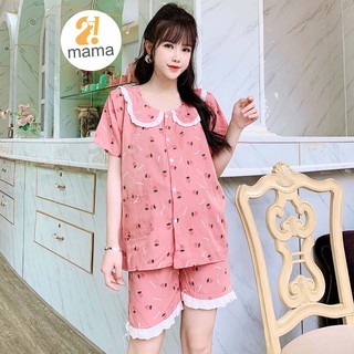 Đồ bộ đùi bầu và sau sinh 2MAMA vải đũi mặc nhà mùa hè, freesize dưới 75kg V83