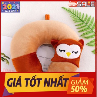 Gối kê cổ hình chữ C kèm bịt mắt hàng nhập màu nâu da bò
