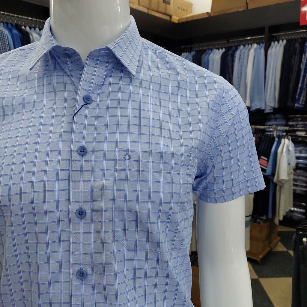 Áo Sơ Mi Nam Ngắn Tay Owen BA22540NT Sơ Mi Cộc Tay Công Sở Cao Cấp Màu Xanh Kẻ Caro Vải Sợi Tre Dáng Body Fit Tà Bằng | BigBuy360 - bigbuy360.vn