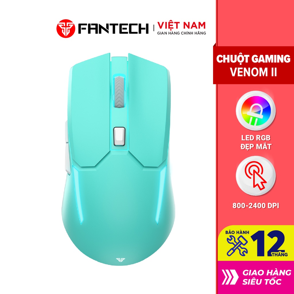 Chuột máy tính Gaming không dây FANTECH VENOM II WGC2 MINT EDITION 2400DPI LED RGB 16,8 Triệu Hàng phân phối chính hãng