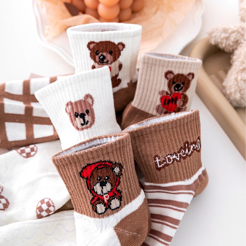 Vớ Cổ Ngắn In Hình Chú Gấu Dễ Thương Phong Cách Unisex Thời Trang Cho Nữ