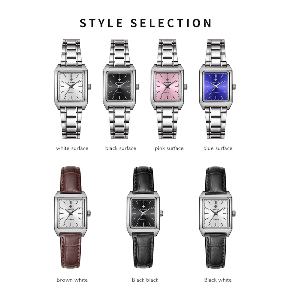 Wwoor Đồng Hồ Đeo Tay Mặt Vuông Nhỏ Màu Đen Thời Trang Cho Nữ xfcs montre femme-8850
