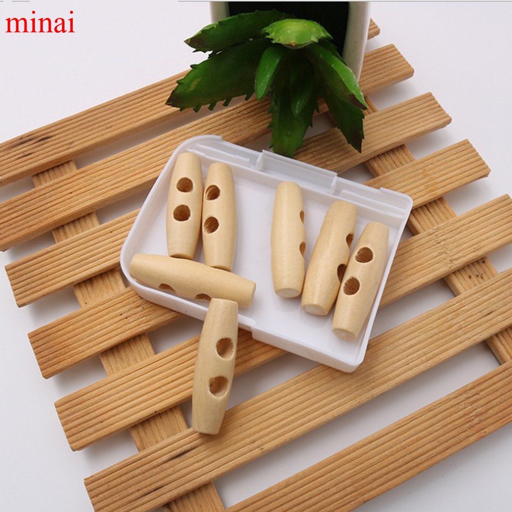 Set 5 Nút Gỗ 2 Lỗ Hình Sừng Trâu Làm Đồ Thủ Công