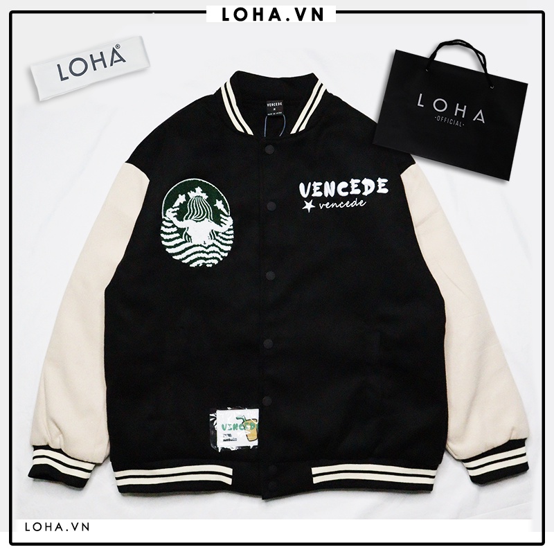 Áo khoác bomber chất nỉ Nhật cao cấp thêu nổi màu đen áo khoác thu đông thời trang LOHA