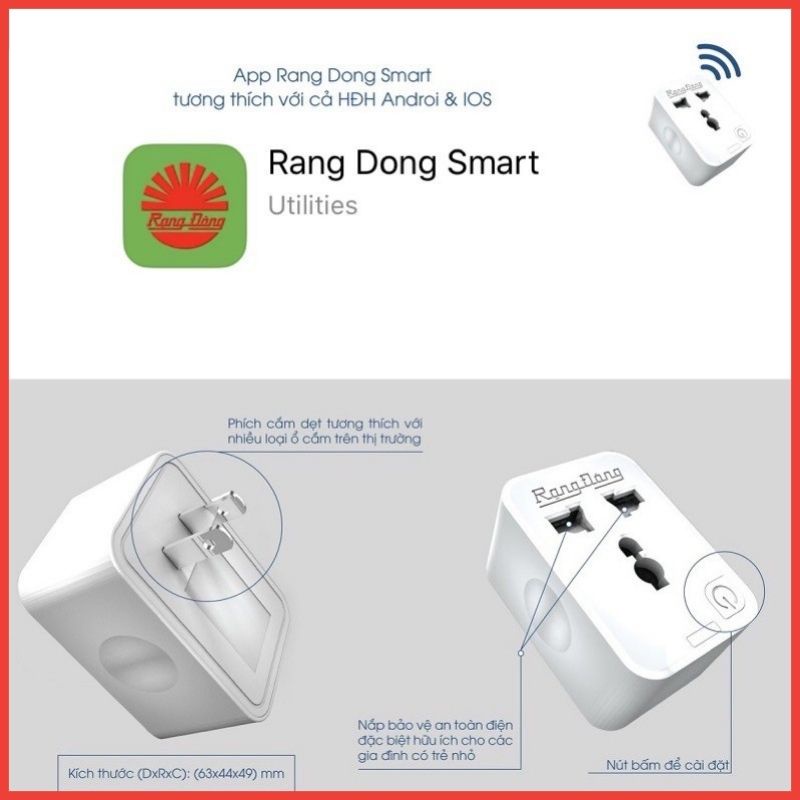 [CHÍNH HÃNG]Ổ Cắm Thông Minh 16A - Ổ Cắm Wifi Rạng Đông 3000W - Chức Năng Hẹn Giờ, Điều Khiển Từ Xa ....................