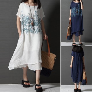 Đầm maxi dáng suông tay dài in họa tiết