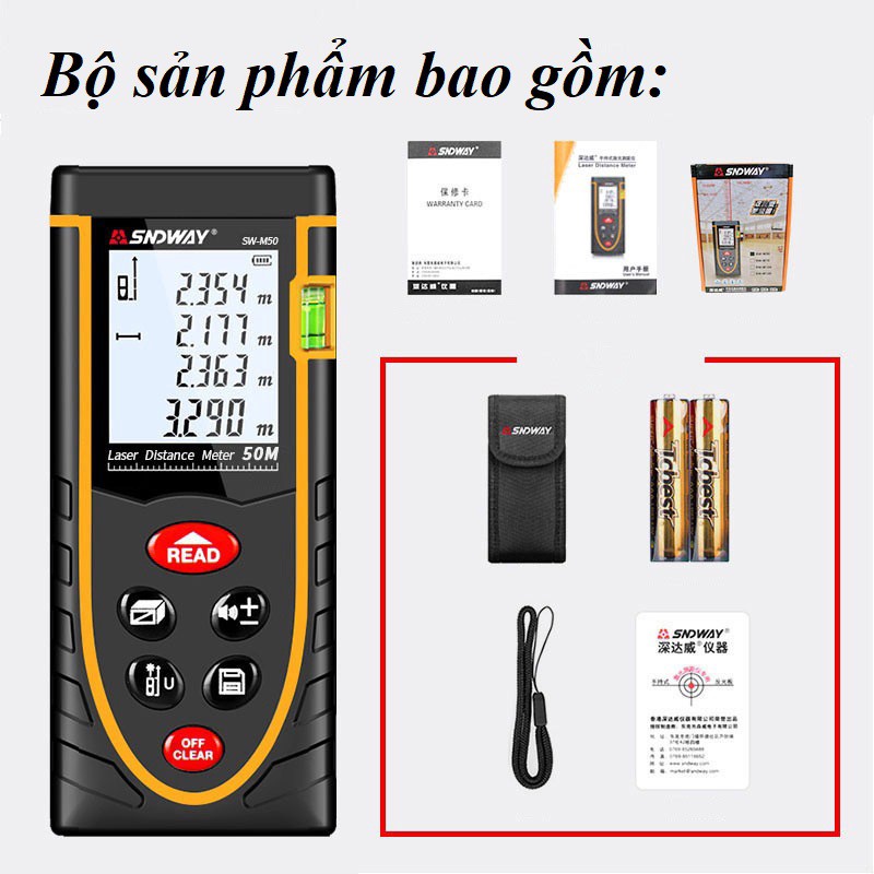 [50m] Thước đo khoảng cách bằng tia laser SNDWAY SW-M50 , Phạm vi đo 50m