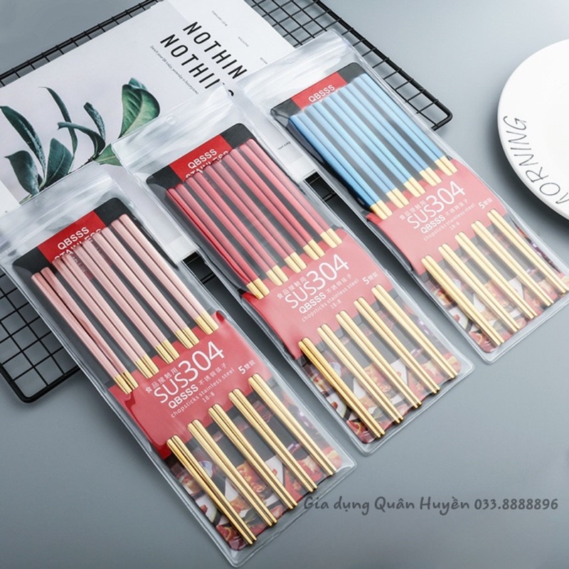 [LOẠI 1] VỈ 5 ĐÔI ĐŨA INOX VÀNG SUS 304 HÀN QUỐC CAO CẤP CHUYÊN DỤNG NHÀ HÀNG, KHÁCH SẠN, DECOR TRANG TRÍ